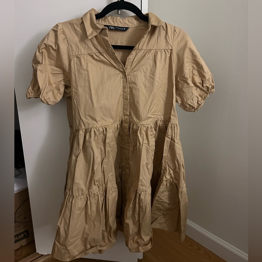 Zara Tan Tiered Button-Front Mini Dress - Picture 3 of 4